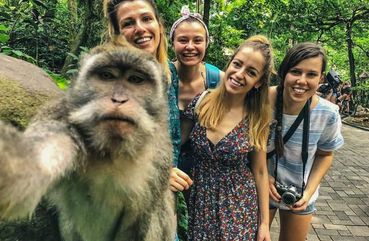 Selfie with monkeys at monkey forest in Bali