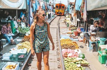 Walking on the Maeklong Railway, Bangkok